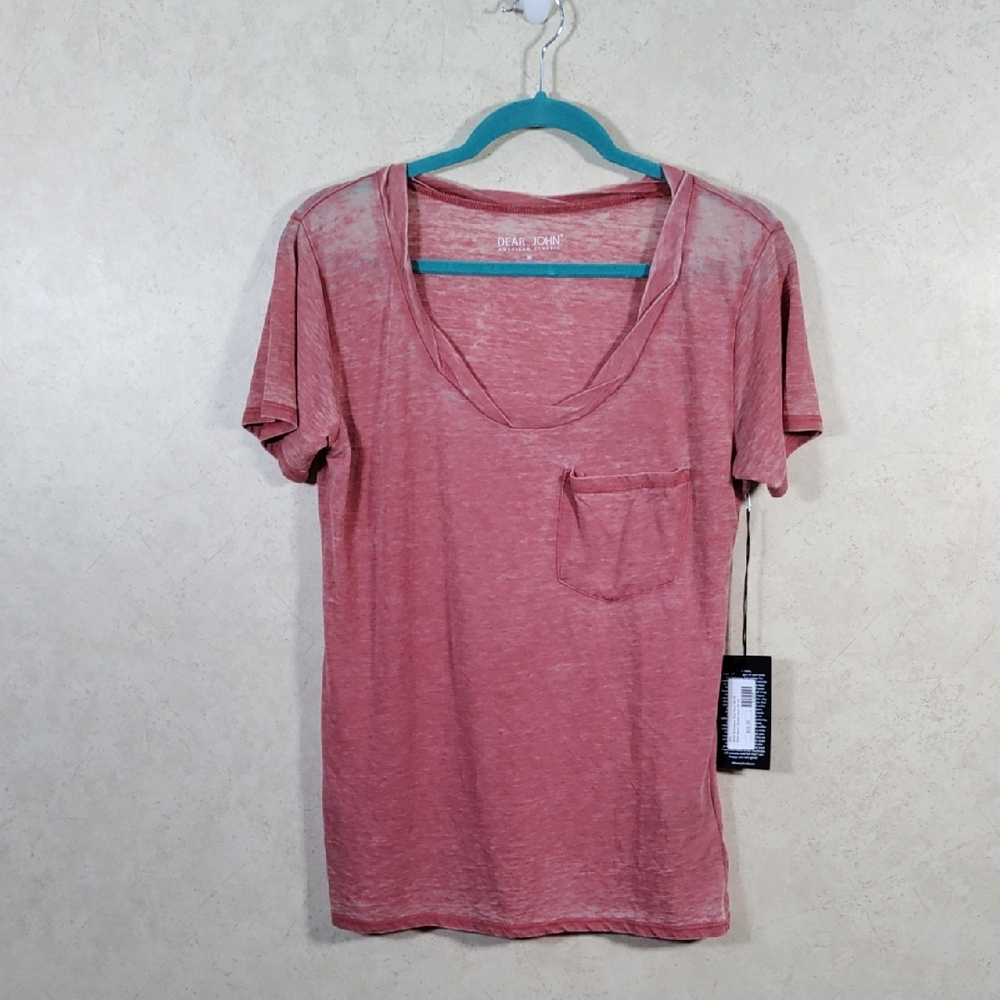 6117 Dear John rust distressed S/S single pocket tee M NWT
